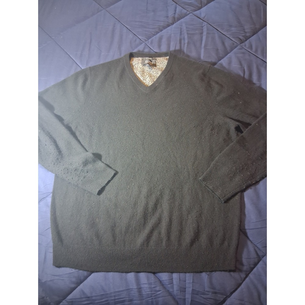 Nordstrom Men's Shop Black 100% Cashmere V-Neck Sweater Size‎ Large L Solid Knit